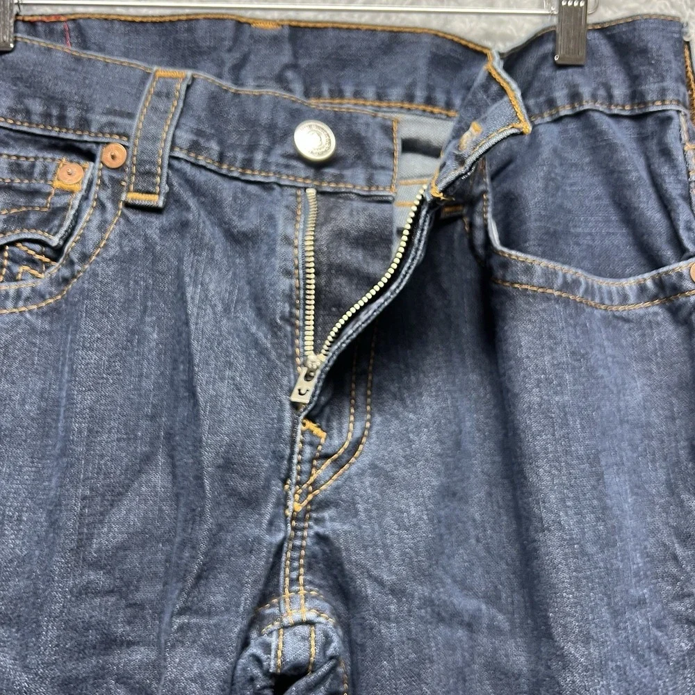 True Religion Jeans Mens 34x31‎ Blue Straight Flap Back Pockets World Tour